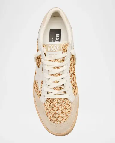 Golden Goose Ball Star Raffia Net Leather Low-Top Sneakers | Thumbnail 4 Golden Goose Ball Star Raffia Net Leather Low-Top Sneakers | Thumbnail 4