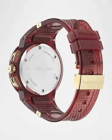 Ferragamo F-80 44mm Translucent Burgundy Bioplastic Chronograph Watch | Thumbnail 4 Ferragamo F-80 44mm Translucent Burgundy Bioplastic Chronograph Watch | Thumbnail 4