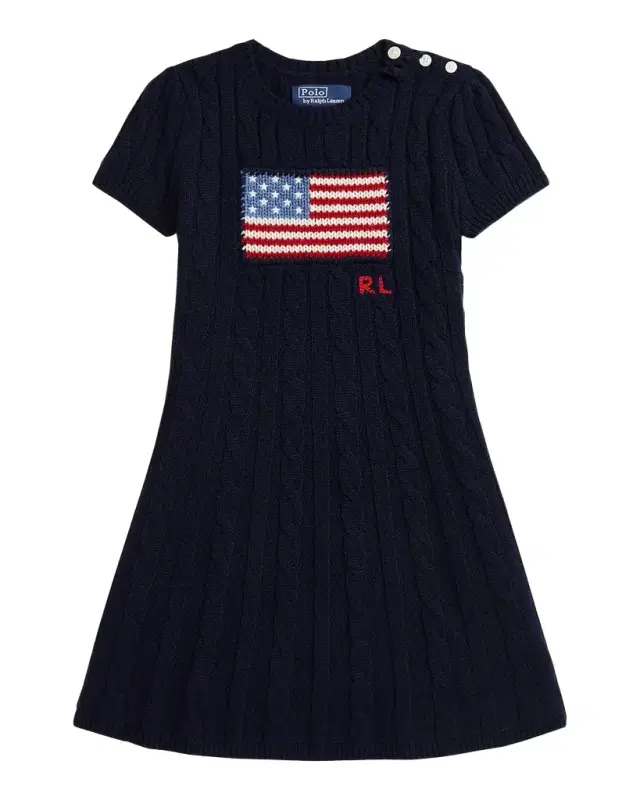 Girl 's American Flag Cashmere Cable Knit Dress