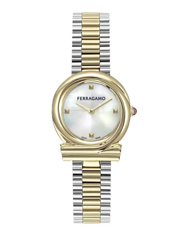 Gancini Twisted 28MM Two Tone Mother of Pearl Watch
