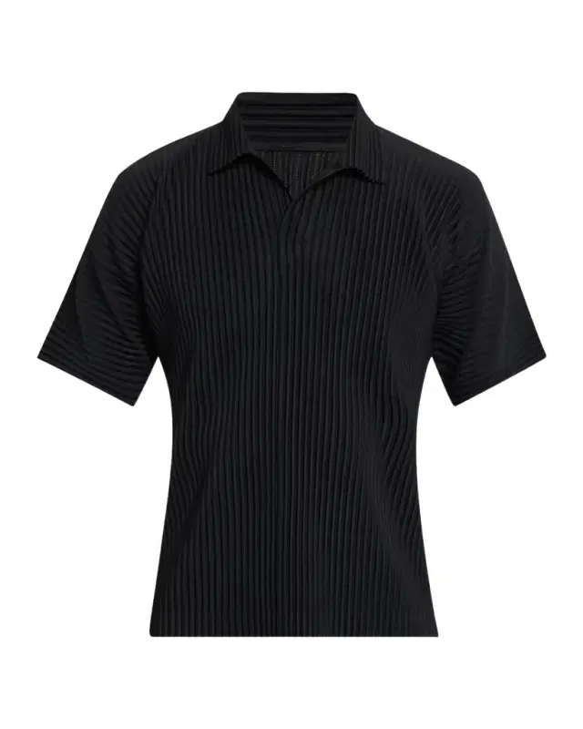 Homme Plisse Issey Miyake Men 's Pleated Johnny Collar Polo Shirt