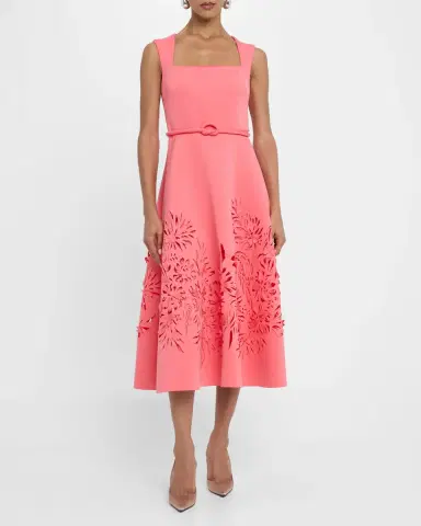 Badgley Mischka Collection Cutout Square-Neck Scuba Midi Dress | Thumbnail 2
