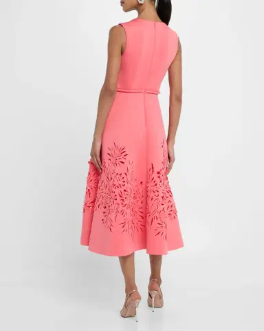 Badgley Mischka Collection Cutout Square-Neck Scuba Midi Dress | Thumbnail 3