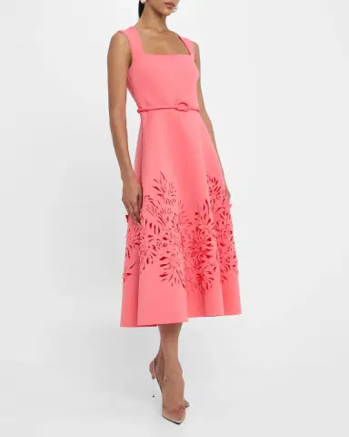 Badgley Mischka Collection Cutout Square-Neck Scuba Midi Dress | Thumbnail 4