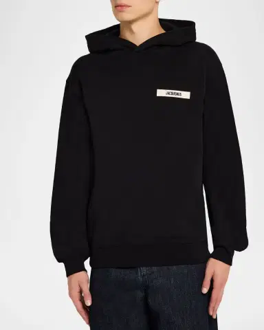 Jacquemus Men's Grosgrain Logo Cotton Hoodie | Thumbnail 4 Jacquemus Men's Grosgrain Logo Cotton Hoodie | Thumbnail 4