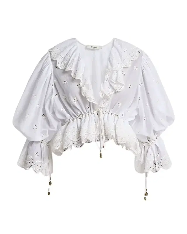 Chloe Eyelet Cotton Ruffle Crop Peasant Blouse