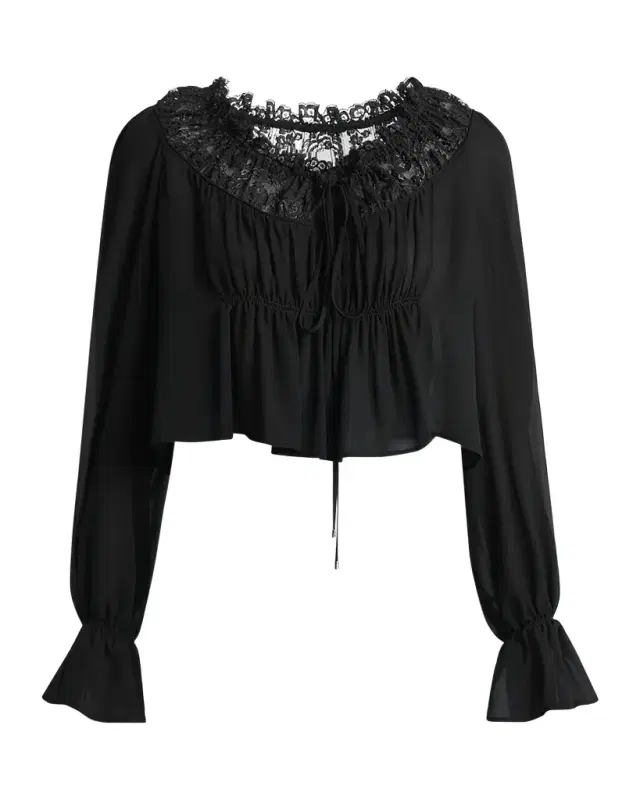 Chloe Ruched Lace Silk Peasant Blouse