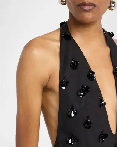 Diotima Embellished Plunging Ruffle Halter Top | Thumbnail 5