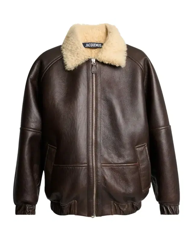 Men 's Leather and Shearling Bomber Jacket