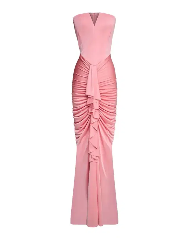 Selena Strapless Draped Glossy Jersey Gown
