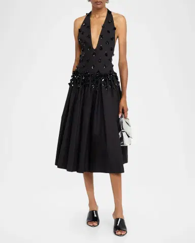 Diotima Nuit Embellished Plunging Halter Drop-Waist Gown | Thumbnail 2