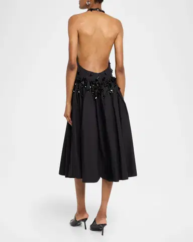 Diotima Nuit Embellished Plunging Halter Drop-Waist Gown | Thumbnail 3