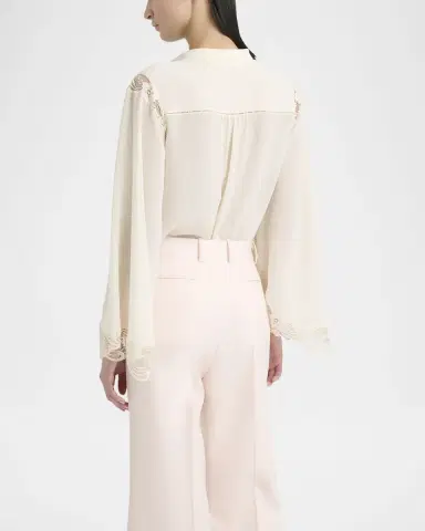 Chloé Lace Placket Tulip-Sleeve Silk Blouse | Thumbnail 3