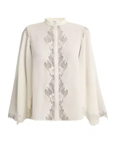 Chloé Lace Placket Tulip-Sleeve Silk Blouse | Thumbnail 1