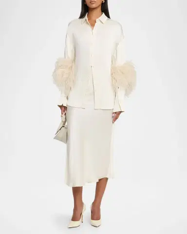 LAPOINTE Satin Bias Slit Midi Skirt | Thumbnail 2