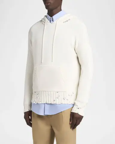 Marni Men's Distressed Knit Logo Hoodie | Thumbnail 4