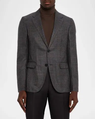 Zegna Men's Cashmere and Silk Houndstooth Check Sport Coat | Thumbnail 4