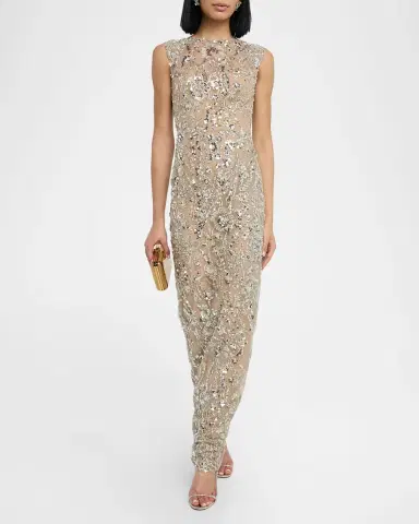 Bronx and Banco Violet Bead & Sequin Floral-Embroidered Gown | Thumbnail 2