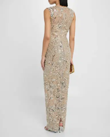 Bronx and Banco Violet Bead & Sequin Floral-Embroidered Gown | Thumbnail 3