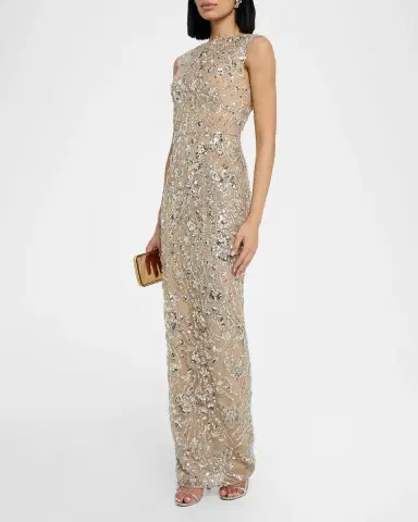 Bronx and Banco Violet Bead & Sequin Floral-Embroidered Gown | Thumbnail 4