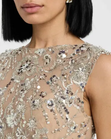 Bronx and Banco Violet Bead & Sequin Floral-Embroidered Gown | Thumbnail 5
