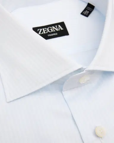 Zegna Men's Tonal Stripe Trofeo Cotton Dress Shirt | Thumbnail 2