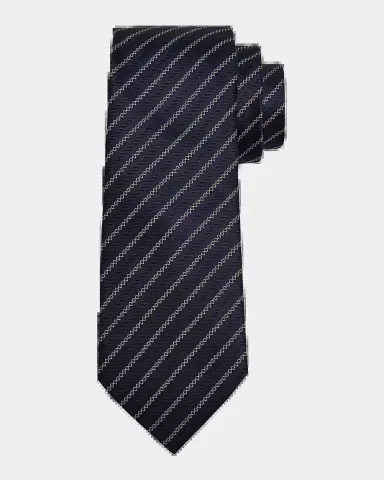Zegna Men's Satin Diagonal Stripe Silk Tie | Thumbnail 2