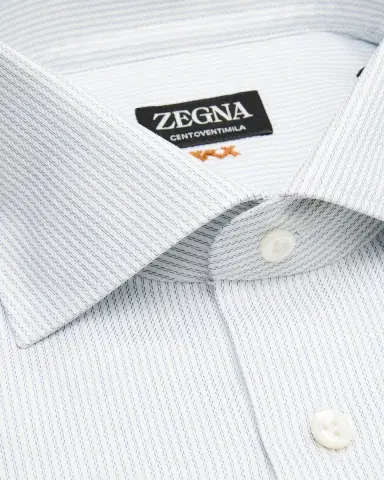 ZEGNA Men's Narrow Stripe Centoventimila Cotton Dress Shirt | Thumbnail 2 ZEGNA Men's Narrow Stripe Centoventimila Cotton Dress Shirt | Thumbnail 2