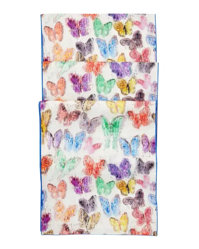 Hunt Slonem Spring Butterflies Reversible Linen Table Runner, 15" x 108"