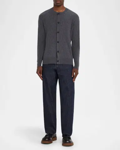 Bottega Veneta Men's Ribbed Wool Cardigan with Leather Buttons | Thumbnail 2 Bottega Veneta Men's Ribbed Wool Cardigan with Leather Buttons | Thumbnail 2