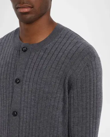Bottega Veneta Men's Ribbed Wool Cardigan with Leather Buttons | Thumbnail 5 Bottega Veneta Men's Ribbed Wool Cardigan with Leather Buttons | Thumbnail 5