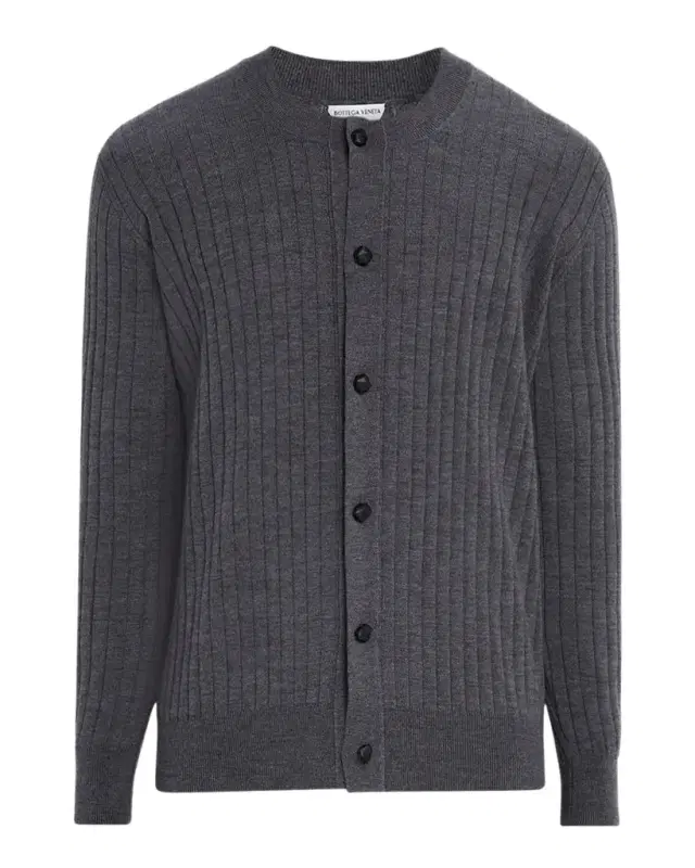 Bottega Veneta Men 's Ribbed Wool Cardigan with Leather Buttons