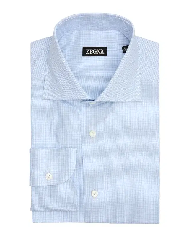 Men 's Cotton Micro-Check Spread Collar Dress Shirt