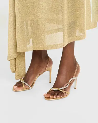 René Caovilla Three-Tone Crystal Satin Braid Halter Sandals | Thumbnail 2