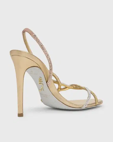 René Caovilla Three-Tone Crystal Satin Braid Halter Sandals | Thumbnail 4