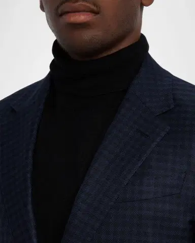 Zegna Men's Cashmere and Silk Tonal Check Sport Coat | Thumbnail 5
