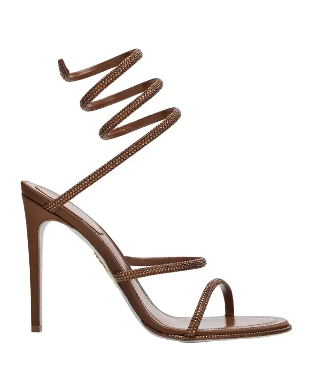 Rene Caovilla Cleo Crystal Satin Snake-Wrap Sandals