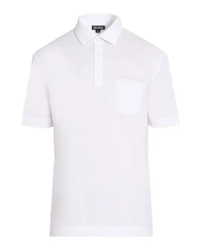 ZEGNA Men 's Cotton Polo Shirt with Leather-Trim Pocket