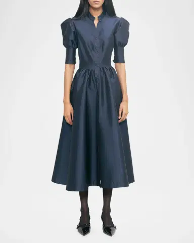 LOVEBIRDS Supernova Pleated Puff-Sleeve Midi Shirtdress | Thumbnail 2 LOVEBIRDS Supernova Pleated Puff-Sleeve Midi Shirtdress | Thumbnail 2