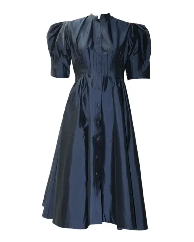 LOVEBIRDS Supernova Pleated Puff-Sleeve Midi Shirtdress