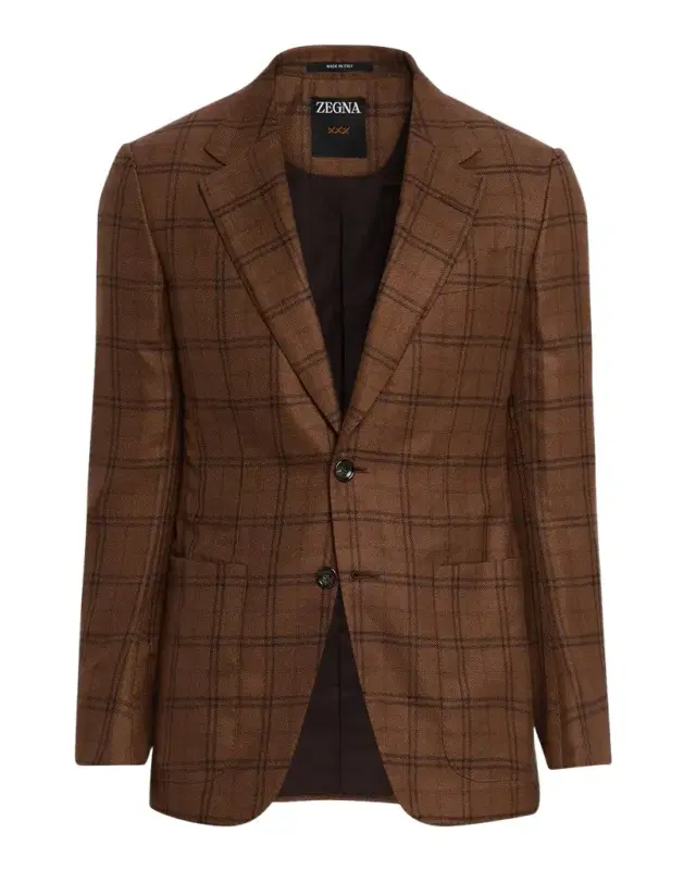 ZEGNA Men 's Cashmere and Silk Plaid Patch-Pocket Sport Coat