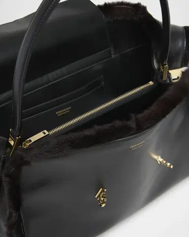 Ferragamo Hug Leather & Shearling Shoulder Bag | Thumbnail 3