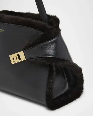 Ferragamo Hug Leather & Shearling Shoulder Bag | Thumbnail 6