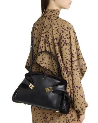 Ferragamo Hug Leather & Shearling Shoulder Bag | Thumbnail 1