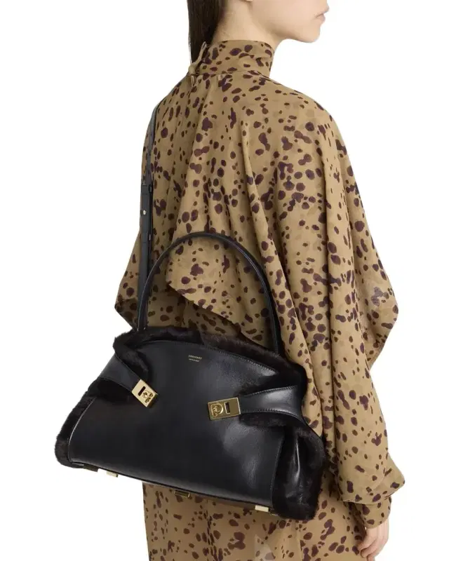 Ferragamo Hug Leather & Shearling Shoulder Bag