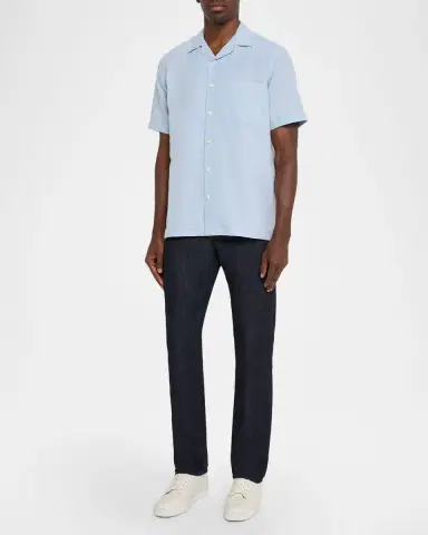 Canali Men 's Linen and Cotton Pocket Camp Shirt | Thumbnail 2