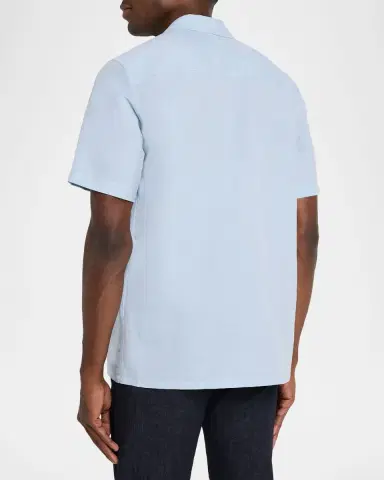 Canali Men 's Linen and Cotton Pocket Camp Shirt | Thumbnail 3
