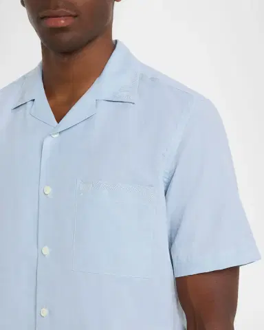 Canali Men 's Linen and Cotton Pocket Camp Shirt | Thumbnail 5