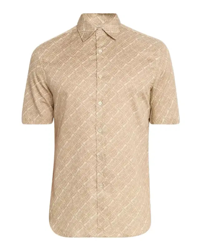 Men 's Foliage-Print Cotton Short-Sleeve Shirt