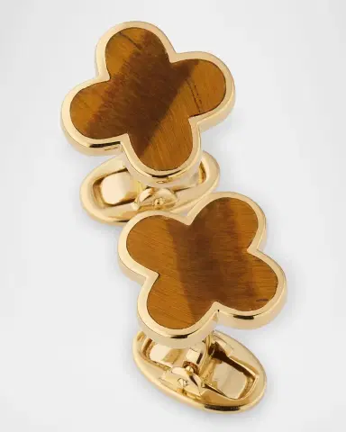 Jan Leslie Men 's 18K Gold Vermeil Four Leaf Clover Tiger 's Eye Cufflinks | Thumbnail 3